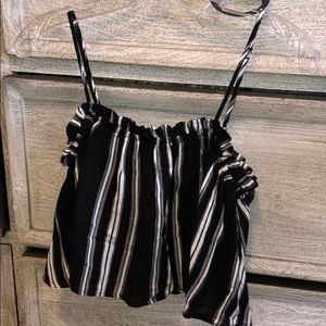 Black and white striped flowy crop top